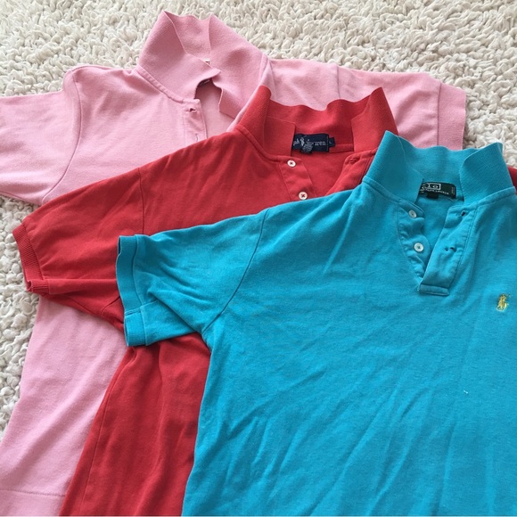 Bundle 3 polo shirts blue red pink, for golf pickle ball or summer weekends - Picture 14 of 14